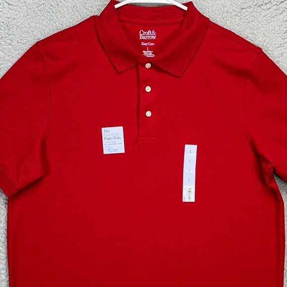 Croft Barrow Mens Easy Care Pique Polo Shirt Large Red Short Sleeve Rugby NEW